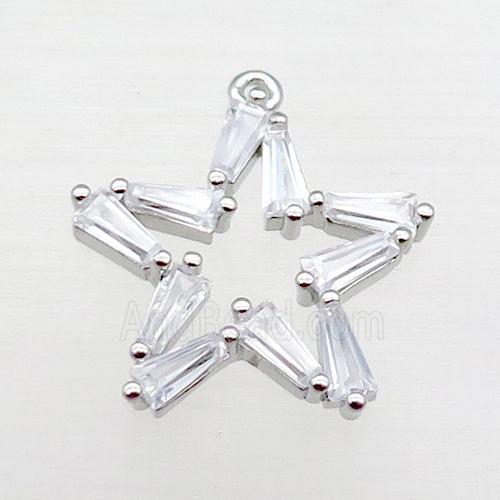 copper star pendant pave zircon, platinum plated
