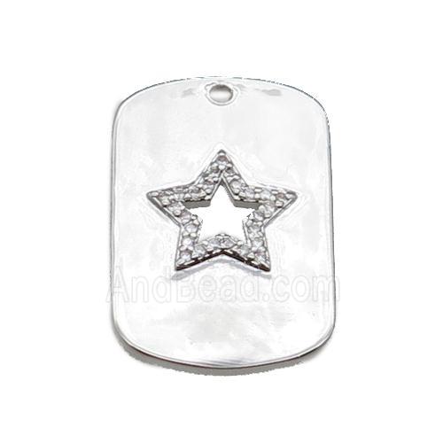 copper rectangle pendant pave zircon with star, platinum plated