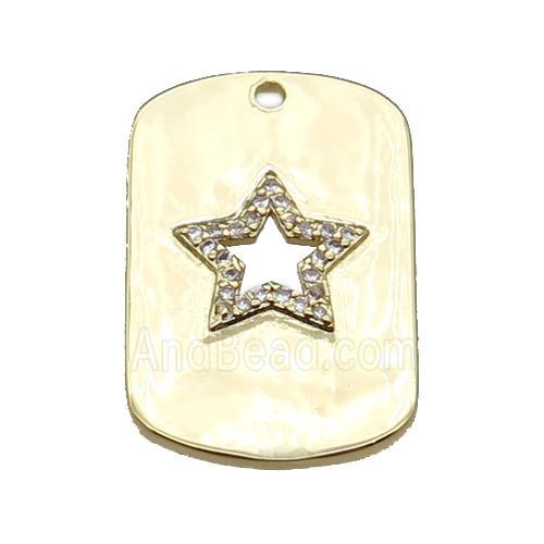copper rectangle pendant pave zircon with star, gold plated