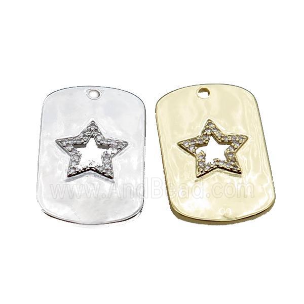 copper rectangle pendant pave zircon with star, mixed