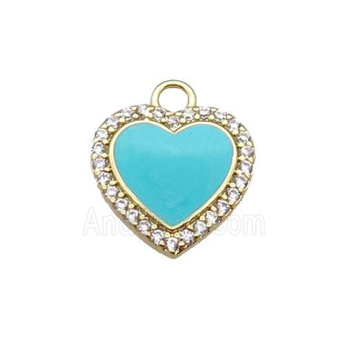 copper heart pendant pave zircon, enameled, gold plated