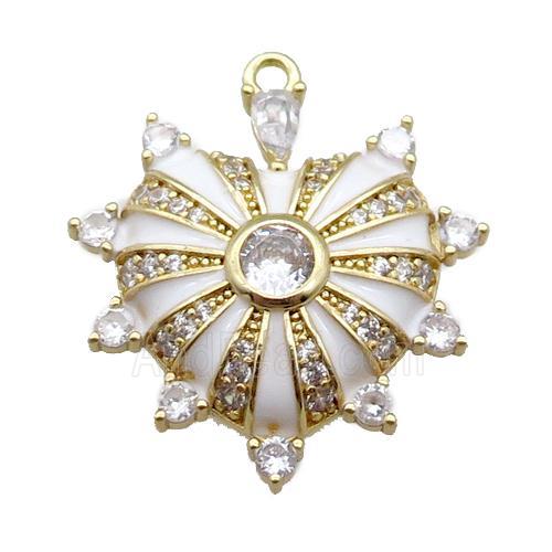copper heart pendant pave zircon, enameled, gold plated