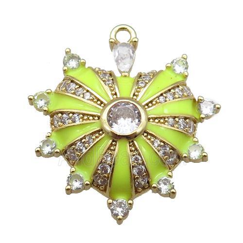 copper heart pendant pave zircon, enameled, gold plated