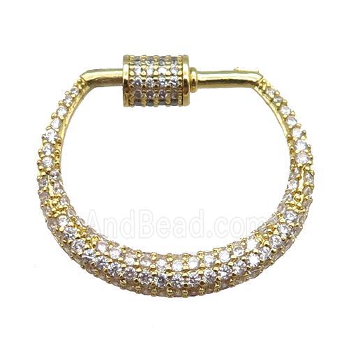 copper carabiner clasp paved zircon, gold plated