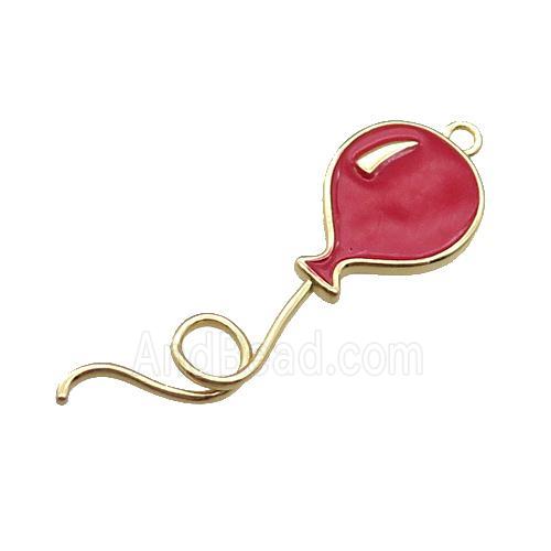 copper ballon pendant, red enameled, gold plated