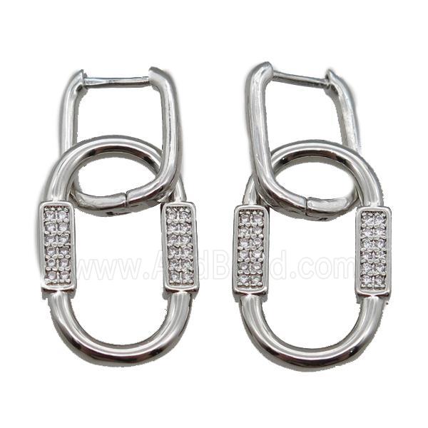 copper Latchback Earrings pave zircon, platinum plated