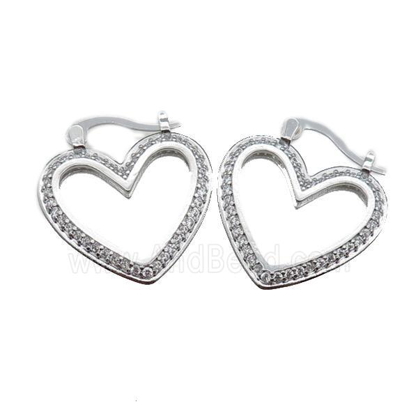 copper heart Latchback Earrings pave zircon, platinum plated