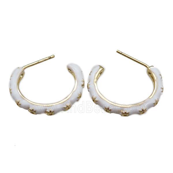 copper Stud Earrings with white enameled, gold plated