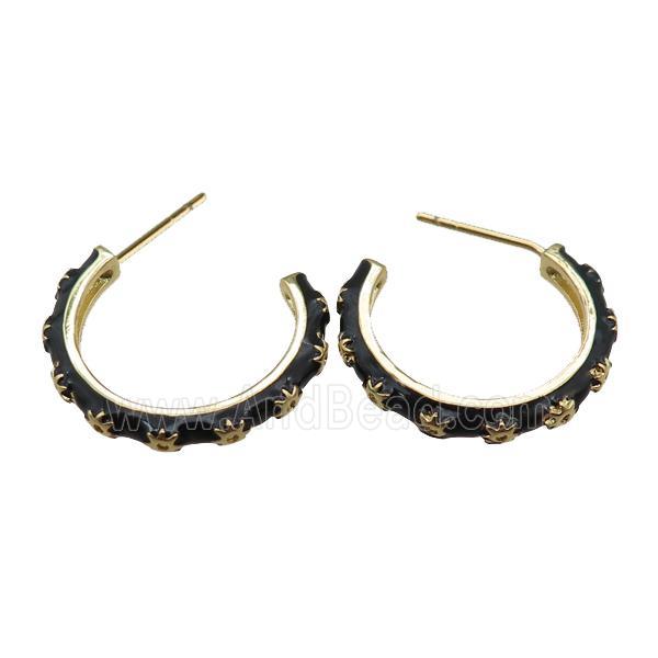 copper Stud Earrings with black enameled, gold plated