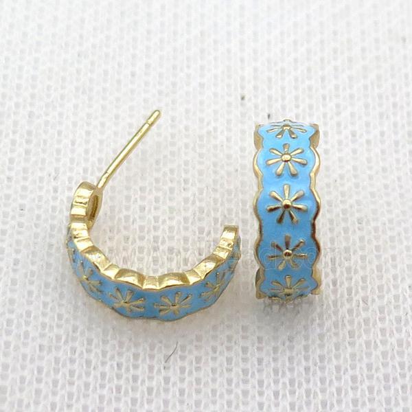 copper Stud Earrings with enameled, gold plated