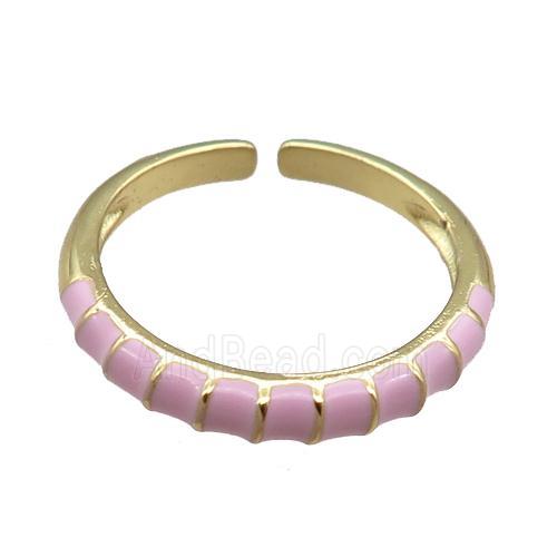copper Rings, pink enameled, adjustable, gold plated