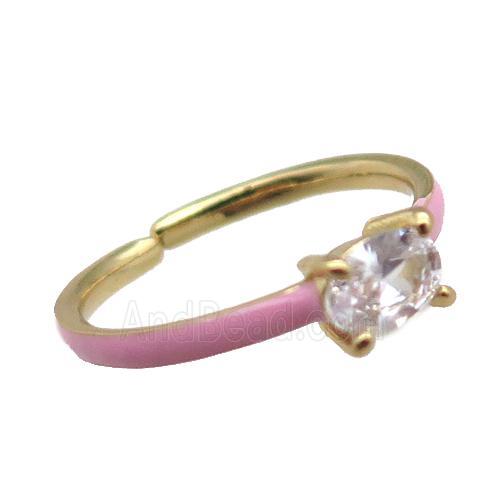 copper Rings, pink enameled, adjustable, gold plated