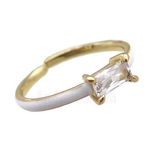 copper Rings, white enameled, adjustable, gold plated