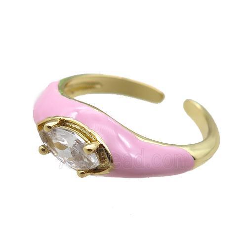 pink Enameling Copper Ring pave zircon, adjustable, gold plated