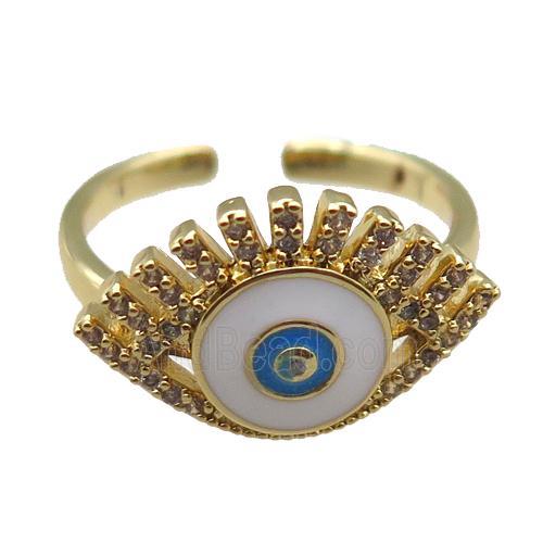 copper rings with white enameled evil eye, adjustable, gold plated