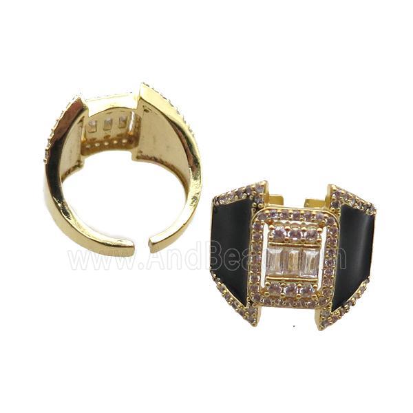 copper rings with black enameled, adjustable, gold plated
