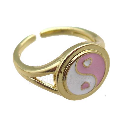 copper rings with enameled, yinyang, adjustable, gold plated