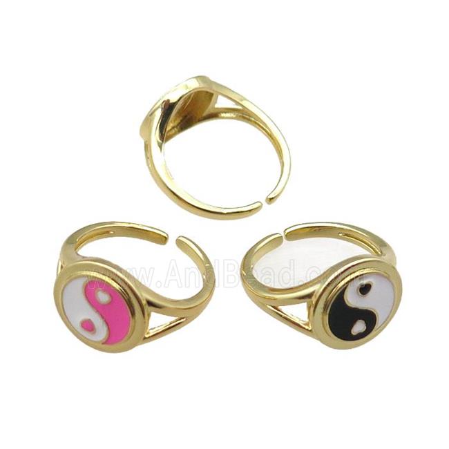 mix copper rings with enameled, yinyang, adjustable, gold plated