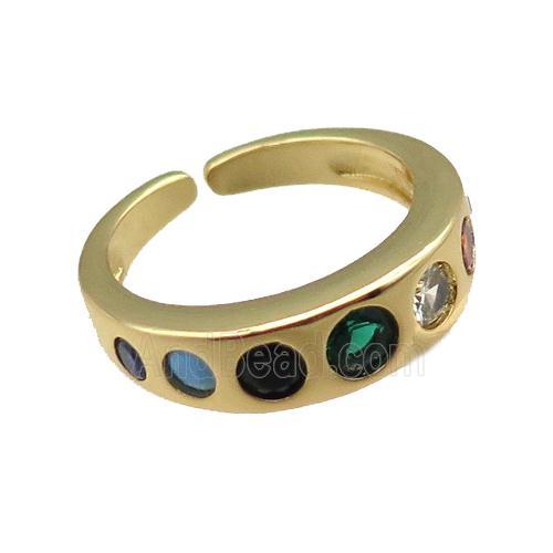 copper rings paved zircon, adjustable, gold plated