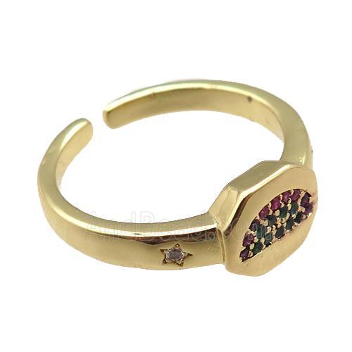 copper rings paved zircon, adjustable, gold plated