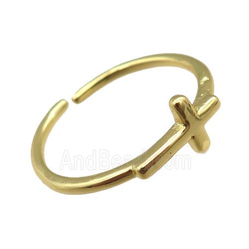 adjustable copper ring with cross, gold plated