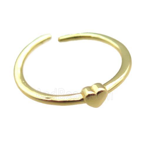 adjustable copper ring with heart, gold plated