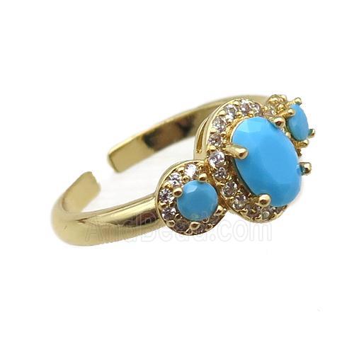adjustable copper ring pave zircon, gold plated