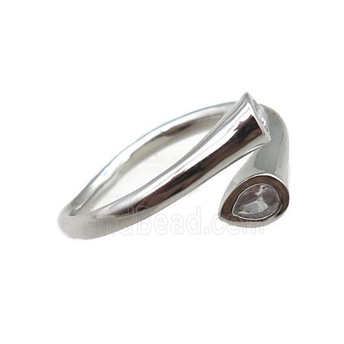 adjustable copper ring pave zircon, platinum plated