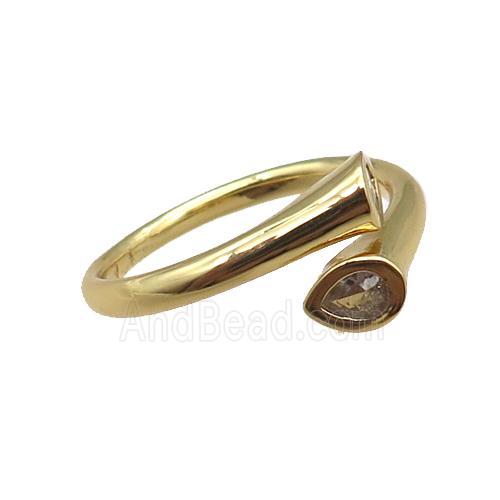 adjustable copper ring pave zircon, gold plated