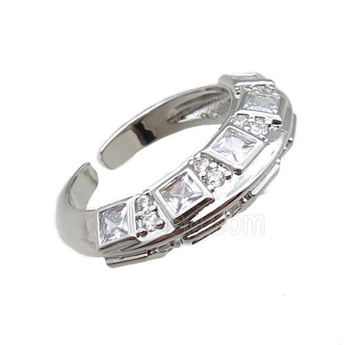adjustable copper ring pave zircon, platinum plated