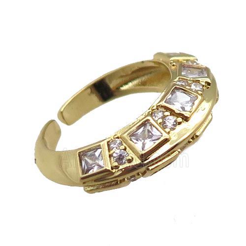 adjustable copper ring pave zircon, gold plated