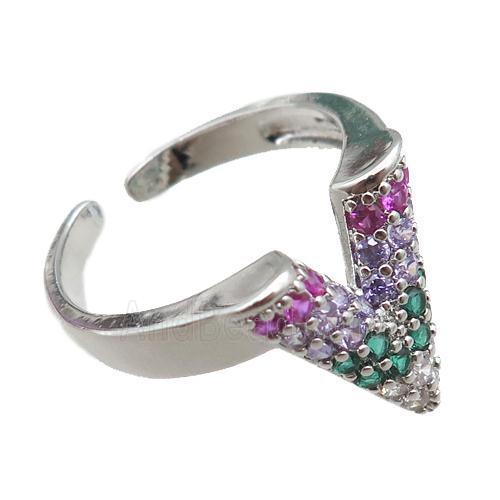 adjustable copper ring pave zircon, platinum plated