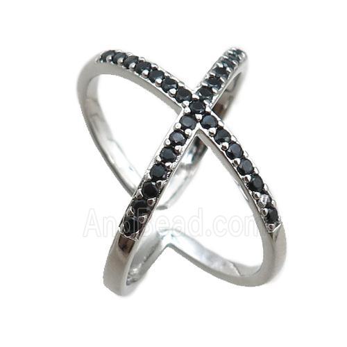adjustable copper ring pave zircon, plastinum plated