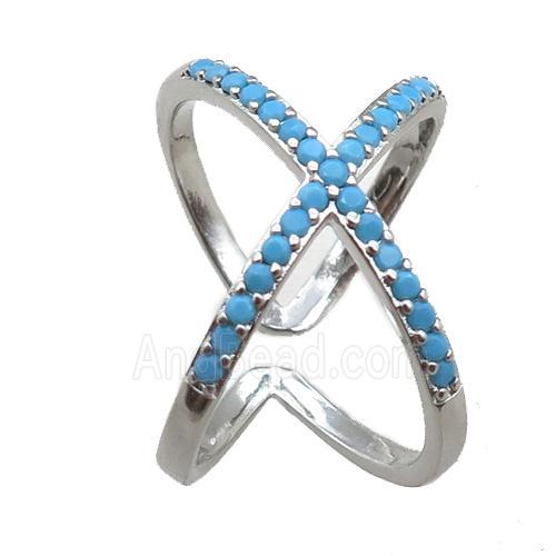 adjustable copper ring pave zircon, plastinum plated