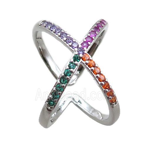 adjustable copper ring pave zircon, plastinum plated