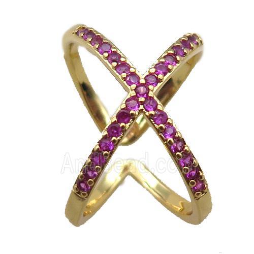 adjustable copper ring pave hotpink zircon, gold plated