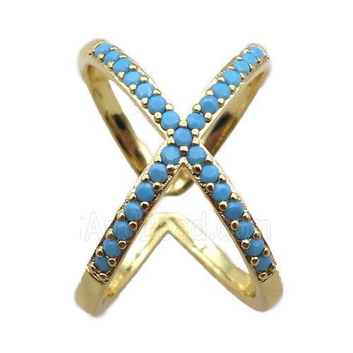 adjustable copper ring pave zircon, gold plated