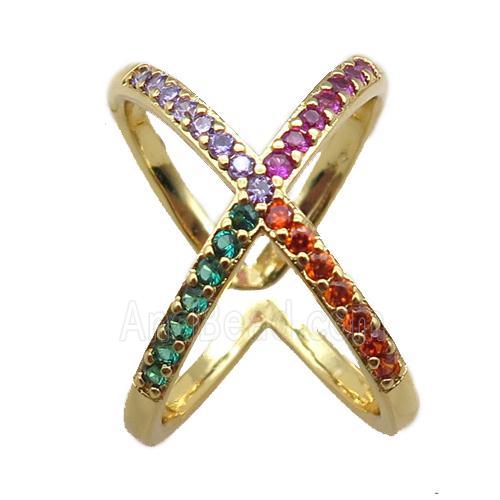 adjustable copper ring pave zircon, gold plated