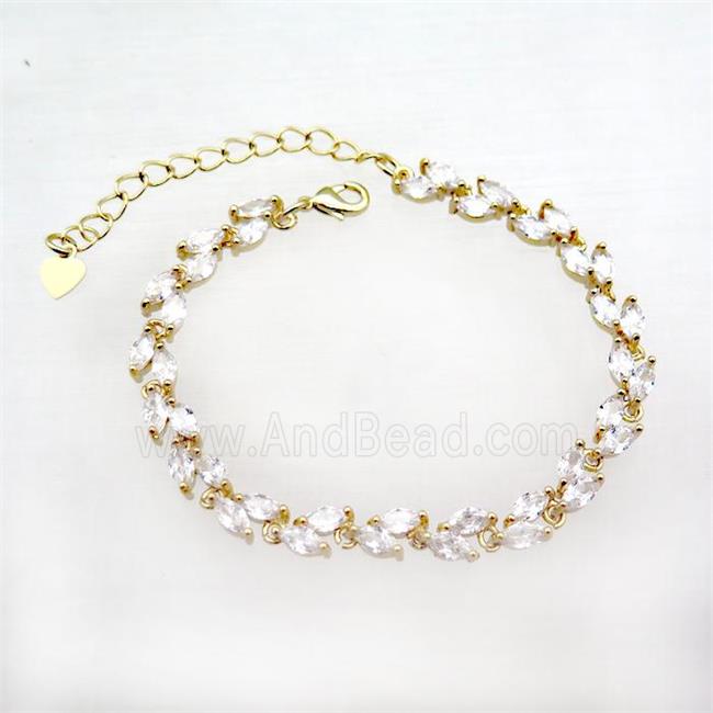 copper bracelet pave zircon, gold plated