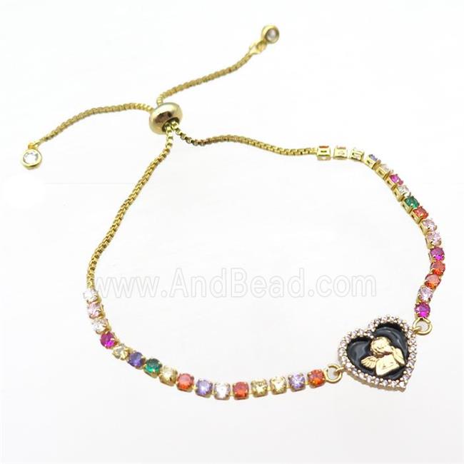 copper bracelet pave zircon, adjustable, gold plated