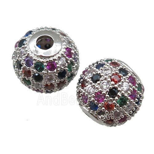 round copper beads paved zircon, platinum plated