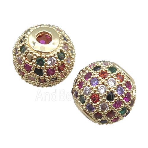 round copper beads paved zircon, gold plated