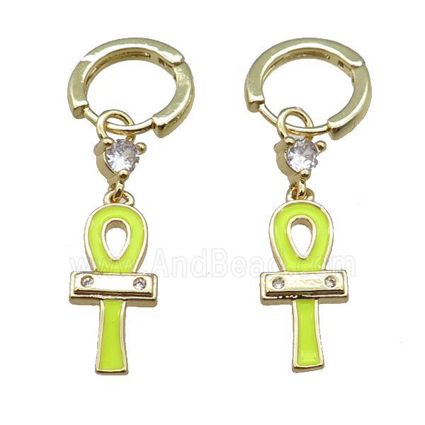 copper hoop earrings with cross, gold plated