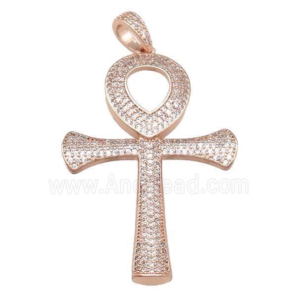 Copper Ankh Cross Pendant Pave Zircon Rose Gold