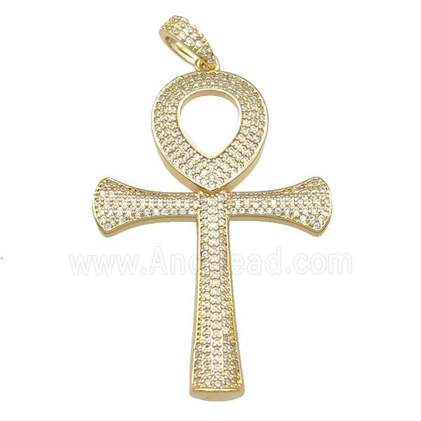 Copper Ankh Cross Pendant Pave Zircon Gold Plated