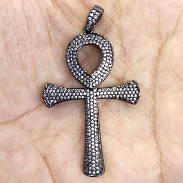 Copper Ankh Cross Pendant Pave Zircon Black Plated