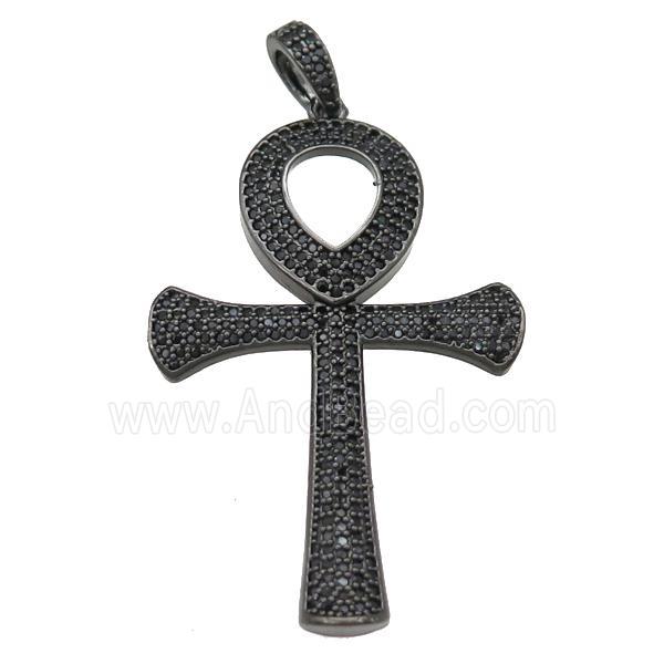 Copper Ankh Cross Pendant Pave Zircon Black Plated