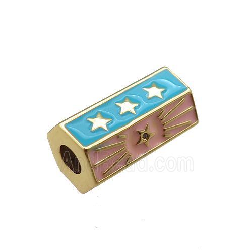 copper tube beads, blue enameled, gold plated
