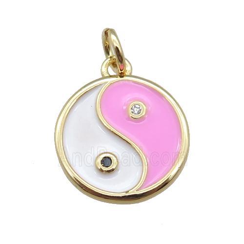 copper taichi pendant, yinyang, enameled, gold plated