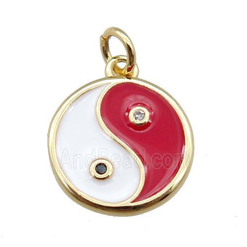 copper taichi pendant, yinyang, enameled, gold plated